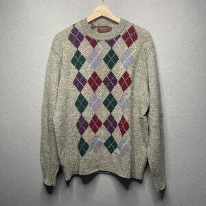 Vintage Robinsons Virgin Wool Argyle Sweater Gray Multicolor Mens L